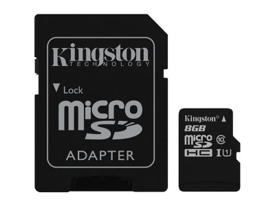 Kingston 8GB Class 10 microSDHC UHS-I Flash Memory Card with SD Adapter for cameras and smartphones