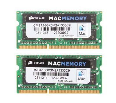 Corsair 16GB Kit PC3-10600 DDR3-1333MHz Memory for Apple - Dual Rank, 204-Pin SoDIMM - CMSA16GX3M2A1333C9