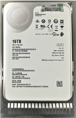 HPE P25247-001 16 Tb Sas 12gbps Business Critical Midline Helium 7200rpm 3.5inch Lff Hot Swap Ise 512e Smart Carrier Hard Drive With Tray