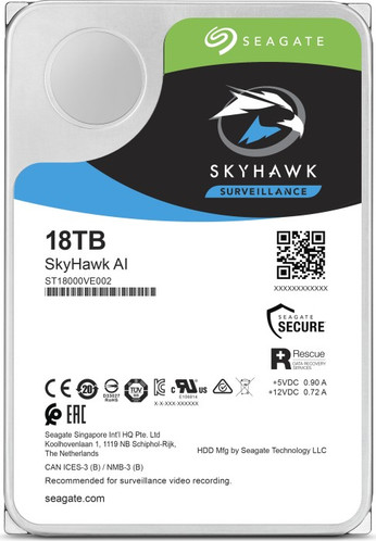 Seagate Skyhawk Ai 18TB HDD for AI Video Surveillance, 7200RPM, SATA-6Gbps, 256MB Buffer, 3.5, 512e