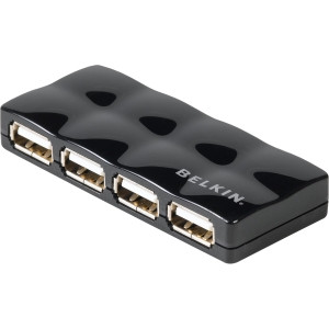 Belkin F5U404TTBLK 4-port USB Hub for External Use - 4 x Type A USB 2.0 Ports - Compatible with Various Devices