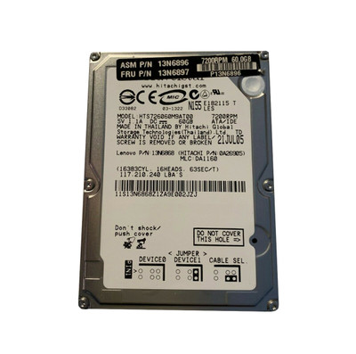 13N6897 - Hitachi 60GB 7200RPM IDE ATA-100 8MB 2.5" HDD