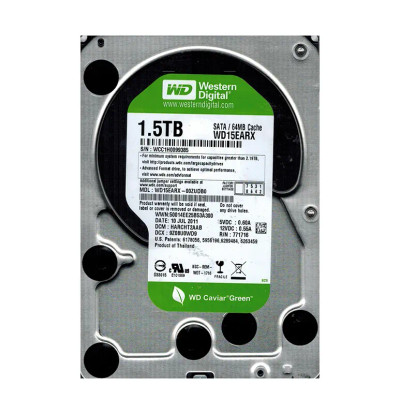 Western Digital Caviar Green 1.5TB Hard Drive 5400RPM SATA 6Gb/s 64MB Cache 3.5-inch - Compatible with servers