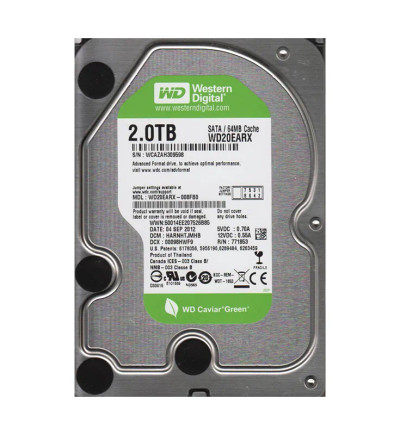 Western Digital Caviar Green 2TB SATA Hard Drive 5400RPM 64MB Cache 3.5-inch - Compatible with Servers