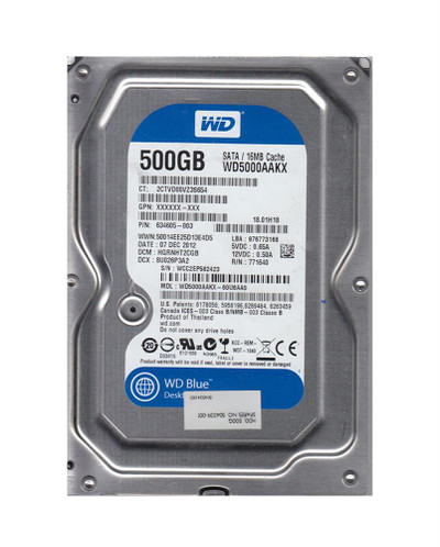 Western Digital Caviar Blue 500GB SATA Hard Drive 7200RPM 16MB Cache 3.5-inch - Compatible with Desktop Computers