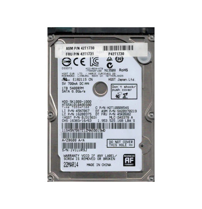 42T1731 - Lenovo 1TB 5400RPM SATA 2.5" HDD