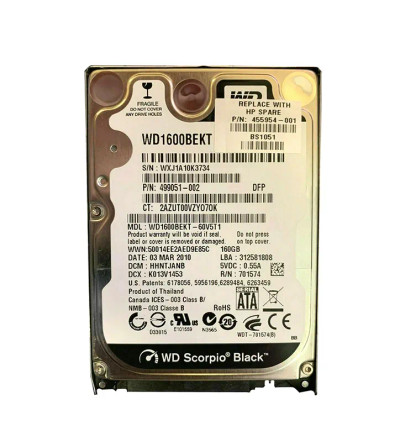 499051-002 - HP 160GB 7200RPM SATA 3Gb/s 2.5" HDD