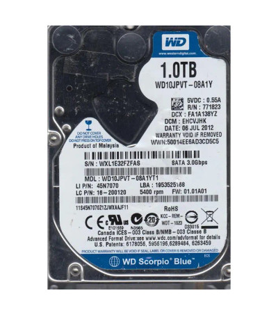 WD10JPVT-08A1YT1 - Western Digital 1TB 5400RPM SATA 8MB 2.5" HDD