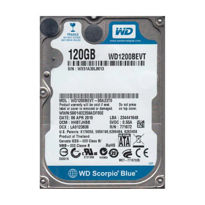 Western Digital Scorpio Blue 120GB 5400RPM 2.5 Laptop Hard Drive SATA 3Gb/s - WD1200BEVT-00A23T0