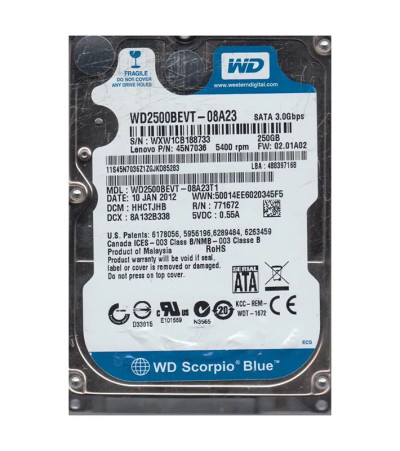 WD2500BEVT-08A23T1 - WD 250GB 5400RPM SATA 2.5" HDD