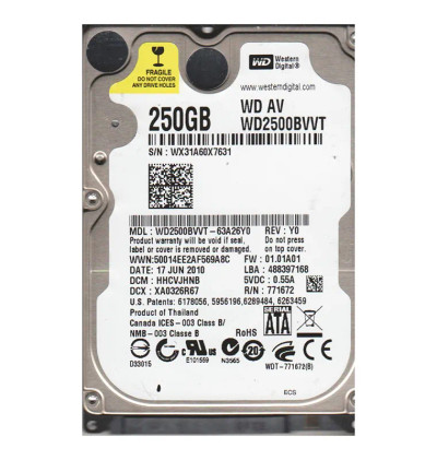 WD2500BVVT-63A26Y0 - Western Digital 250GB 5400RPM SATA 8MB 2.5" HDD