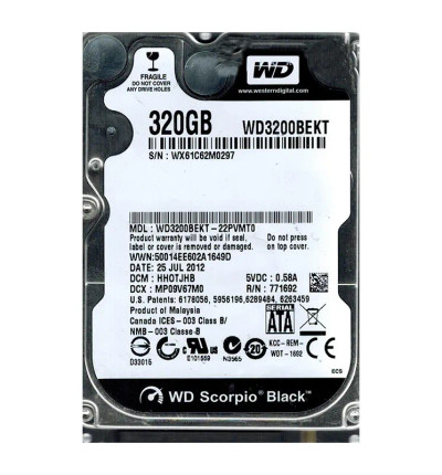 Western Digital Scorpio Black 320GB 7200RPM SATA 3Gb/s 16MB Cache 2.5 Hard Drive for laptops
