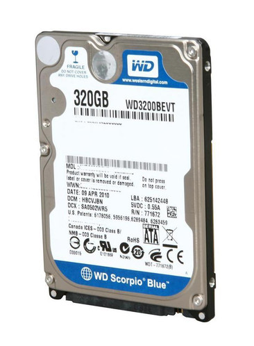 Western Digital Scorpio Blue 320GB 5400RPM SATA 3GB/s 8MB Cache 2.5-inch Hard Drive mounted in laptop