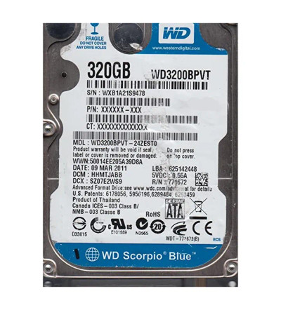 WD WD3200BPVT-24ZEST0 Scorpio Blue 320GB SATA Hard Drive