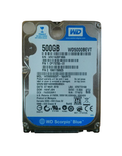 WD5000BEVT-16A0RT0-P - Western Digital 500GB SATA 5400RPM 2.5" HDD