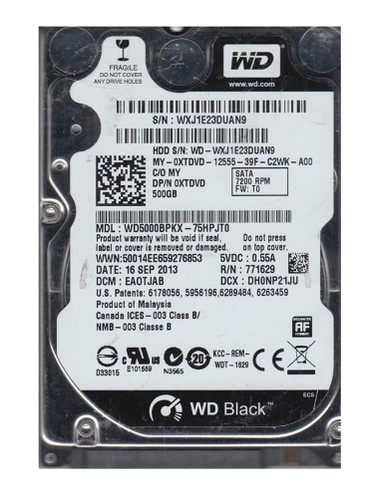 Western Digital Black 500GB 7200RPM SATA 6Gb/s 16MB Cache 2.5-inch Hard Drive for laptops