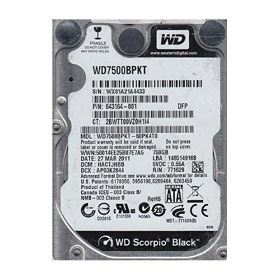 WD7500BPKT-60PK4T0 - Western Digital 750GB 7200RPM 2.5" SATA 16MB HDD