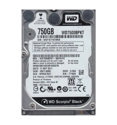WD7500BPKT-80PK4T0 - Western Digital 750GB 7200RPM 2.5" SATA 16MB HDD