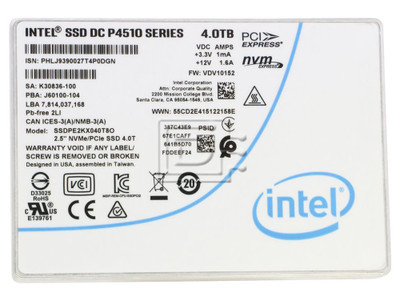 Intel DC P4510 4TB NVMe SSD 2.5 Drive - PCI Express 3.0, 3D2 TLC, Compatible with Servers