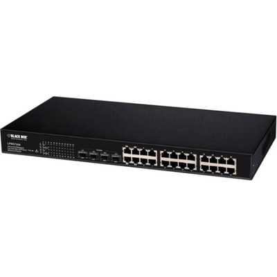 Black Box 24port 10/100/gig PSE with 4 SFP slots Web Smart Switch, compatible with various network setups