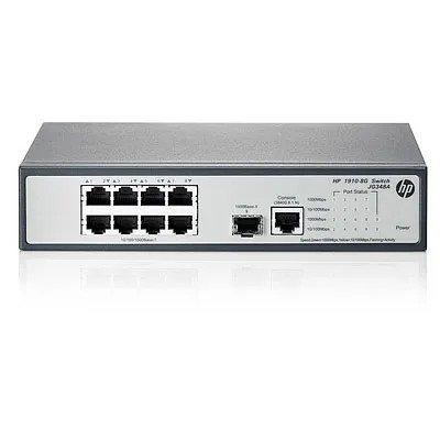 HP 1910-8G Layer3 Ethernet Switch, 8-Ports RJ-45, 1x Gigabit SFP, Rack-mountable - JG348-61101
