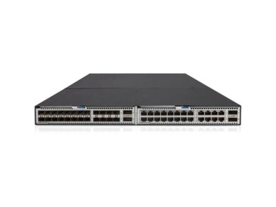 HP FlexFabric Ethernet Switch with 48 Ports, JH382AR model, ideal for networking in data centers or server rooms.