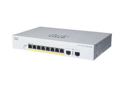 Cisco CBS220-8T-E-2G= 8-port Gigabit SFP switch for network connectivity.