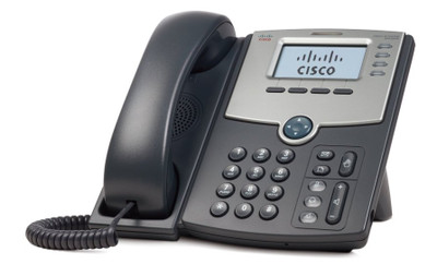 Cisco Small Business Spa 504G VoIP Phone refurbished model compatible with small businesses - mounted on desk