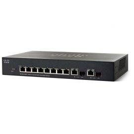 Cisco SF352-08MP 8-port switch with 128W power budget, 2 Gigabit copper/SFP combo, ideal for network setups
