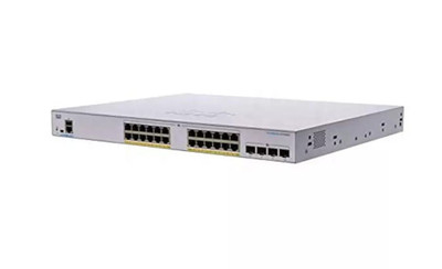 Cisco CBS220-24FP-4X 24-port PoE+ switch with 382W power budget and 4 10G SFP+ ports, ideal for network setups