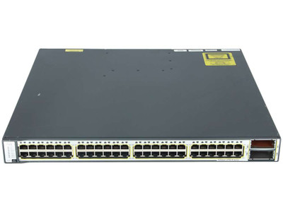 Cisco Catalyst 3750E 48 10/100/1000+2*10Ge(X2) 265W Ipb S/W switch mounted in a server rack