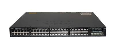 Cisco Catalyst 3650 48 Port Data 2X10G Uplink Lan Base switch mounted in a server rack