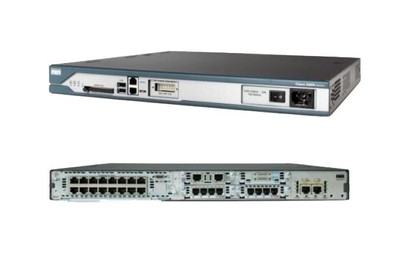 Cisco 2811 router with PVDM2-32 AIM-CUE 15 CME/CUE/PH license Special Services 128F/512D, mounted in a server rack.