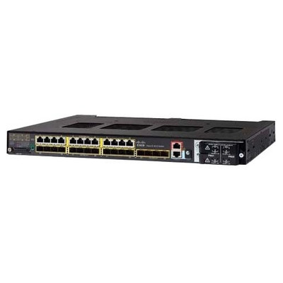 Cisco IE4010 4X 1G SFP 24 10/100/1000 GE PoE LAN Base switch mounted in a server rack