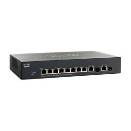 Cisco SG300-10MPP 8-port PoE+ switch with 124W power budget, 2 combo mini-GBIC ports, for network infrastructure.