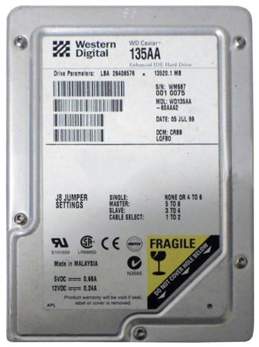 Western Digital 13GB 5400RPM ATA 66 3.5 2MB Cache Caviar Hard Drive compatible with desktop computers