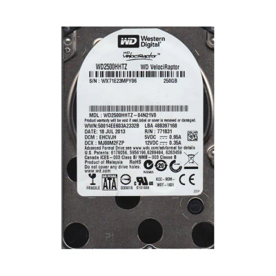 Western Digital 250GB 10000RPM SATA 6.0 Gbps 3.5 64MB Cache VelociRaptor Hard Drive mounted in server rack