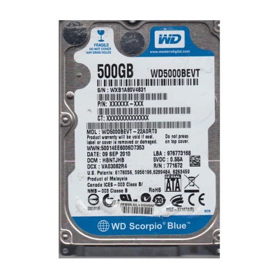 WD5000BEVT-22A0RT0 - Western Digital 500GB SATA 5400RPM 2.5" HDD