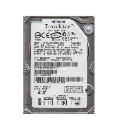 08K0638 - Hitachi 60GB 5400RPM ATA-100 2.5" Laptop HDD
