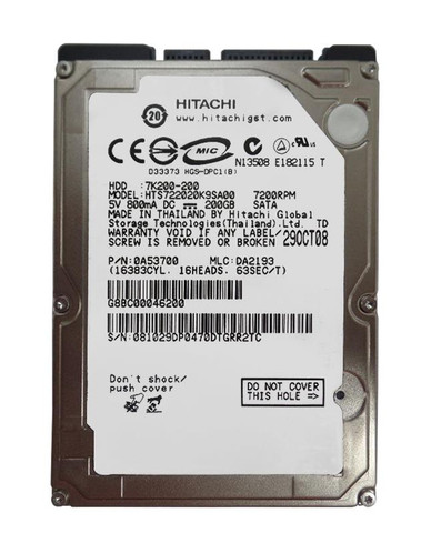 0A53700 - Hitachi 200GB 7200RPM SATA 2.5" HDD