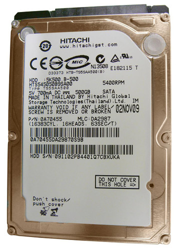Hitachi Travelstar 5K500.B 500GB SATA Hard Drive for laptops - 0A70455