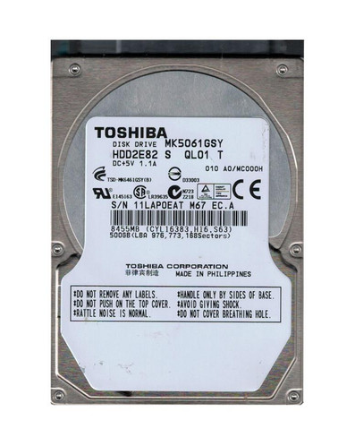 HDD2E82S - TOSHIBA 500GB 7200RPM SATA 16MB 2.5" HDD