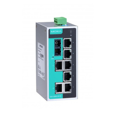 EDS-208A-S-SC - Moxa Unmanaged with 7 10/100BaseT X ports, and 1 100BaseFX single-mode port with SC connector, -10