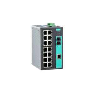 EDS-316-M-ST - Moxa Industrial Unmanaged with 15 10/100BaseT X ports, 1 multi mode 100BaseFX port, ST connector, -10
