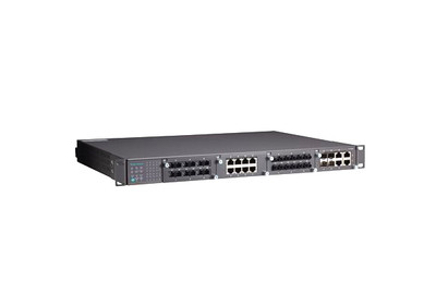 Moxa PT-7828-F-48 IEC 61850-3 Layer 3 Managed Ethernet Switch, 24+4G Ports, Front Cabling, 48VDC, -40 to 85°C