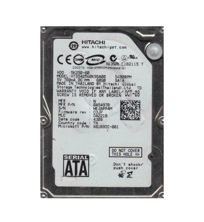 Hitachi Travelstar 5K250 Series 60GB SATA Hard Drive for laptops - 2.5-inch, 5400RPM, 8MB Cache