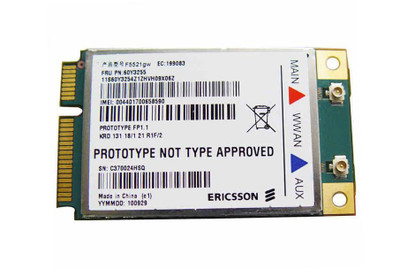 Ericsson F5521GW 3G WWAN GPS Mini PCI Express Wireless Card - Compatible with WCDMA HSPA+21Mb/s - Installed in a laptop