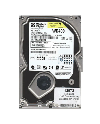 Western Digital Caviar 40GB EIDE Hard Drive for Desktop Computers - 7200RPM, 2MB Cache, 3.5-Inch Size