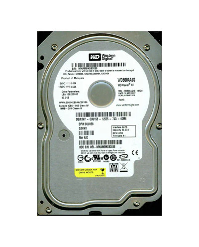 Western Digital Caviar Blue 80GB SATA Hard Drive 7200RPM 3.5-Inch - Compatible with RoHS - SKU: WD800AAJS-18TDA1