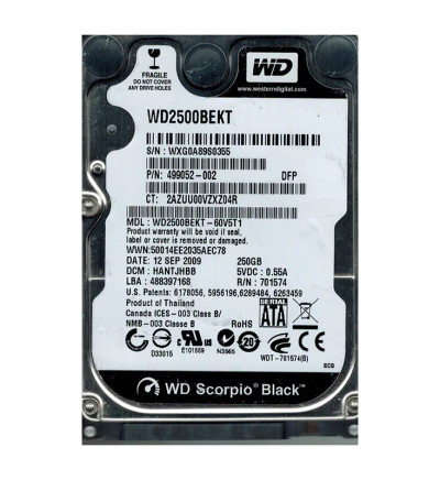 WD2500BEKT-60V5T1 - Western Digital Scorpio Black 250GB 7200RPM Hard Drive